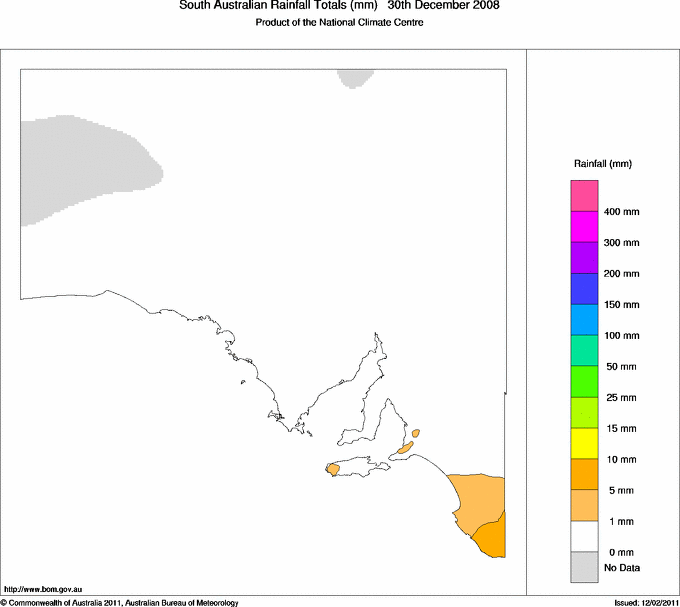 Daily rainfall totals for South Australia