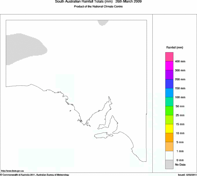 Daily rainfall totals for South Australia
