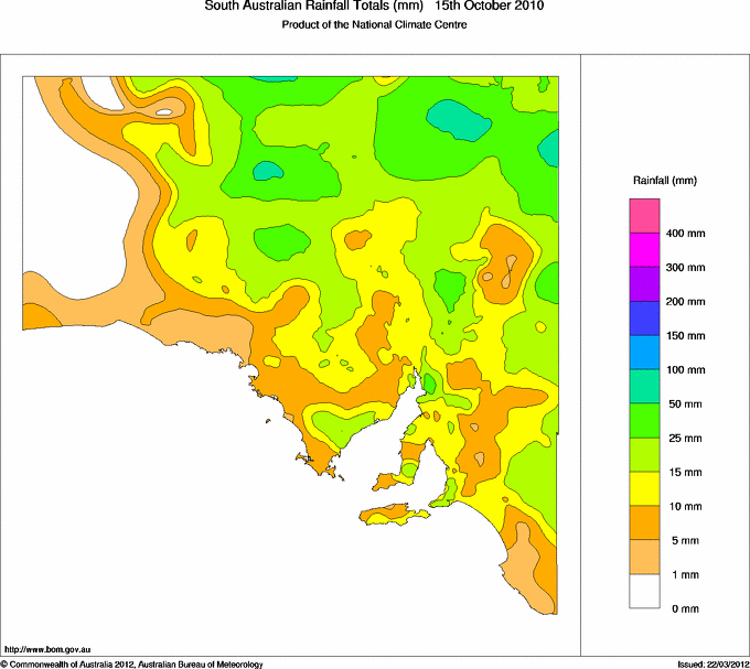 Daily rainfall totals for South Australia