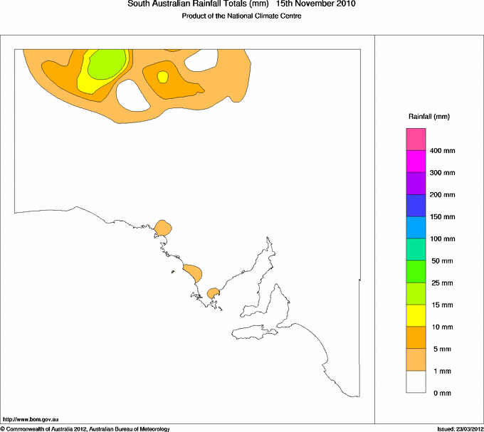 Daily rainfall totals for South Australia