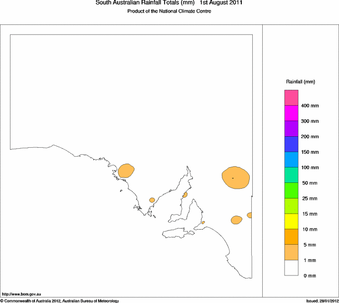 Daily rainfall totals for South Australia