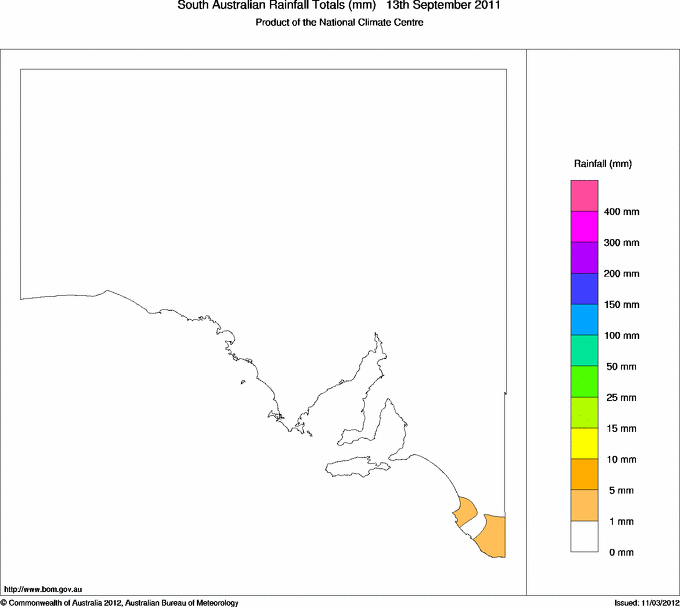 Daily rainfall totals for South Australia