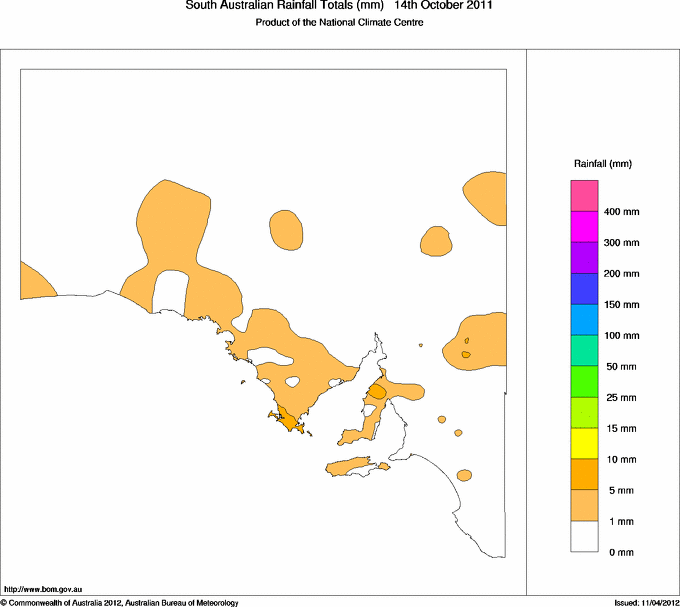 Daily rainfall totals for South Australia