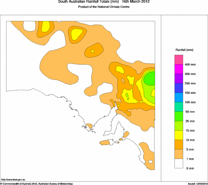 Daily rainfall totals for South Australia