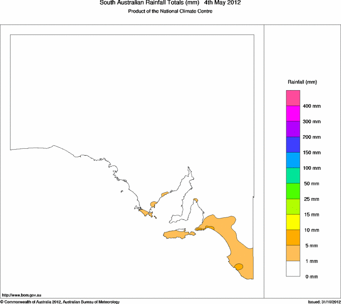 Daily rainfall totals for South Australia