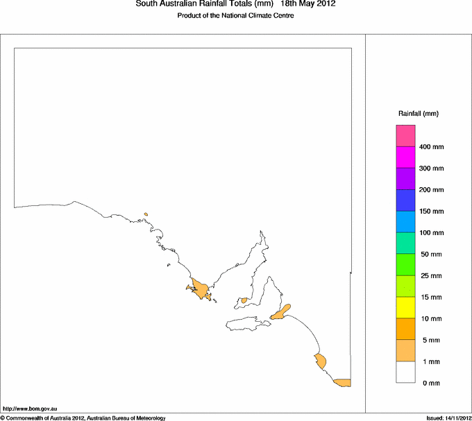 Daily rainfall totals for South Australia
