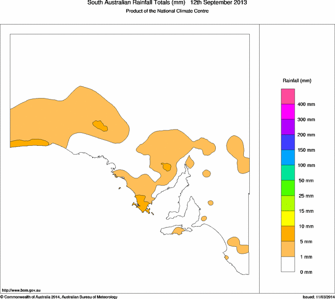 Daily rainfall totals for South Australia