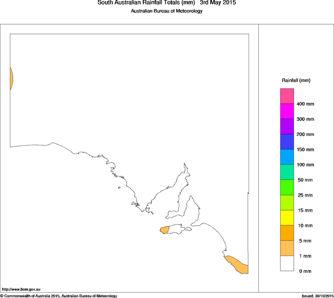 Daily rainfall totals for South Australia
