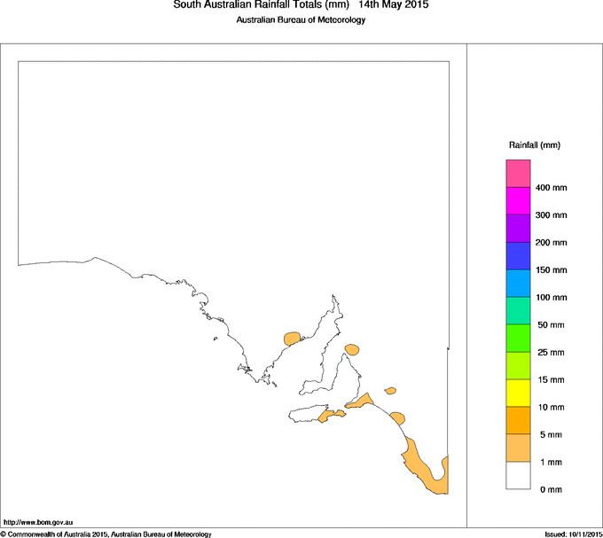 Daily rainfall totals for South Australia