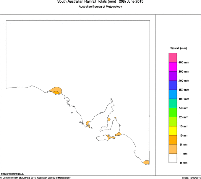 Daily rainfall totals for South Australia