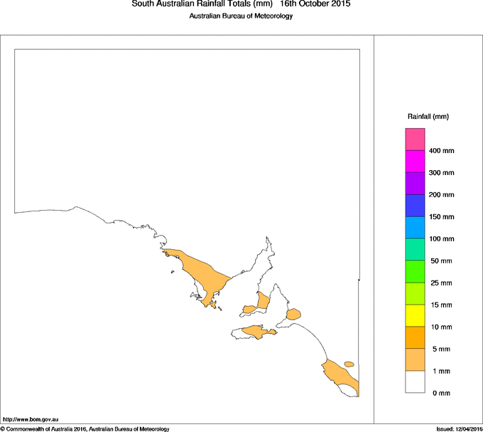 Daily rainfall totals for South Australia