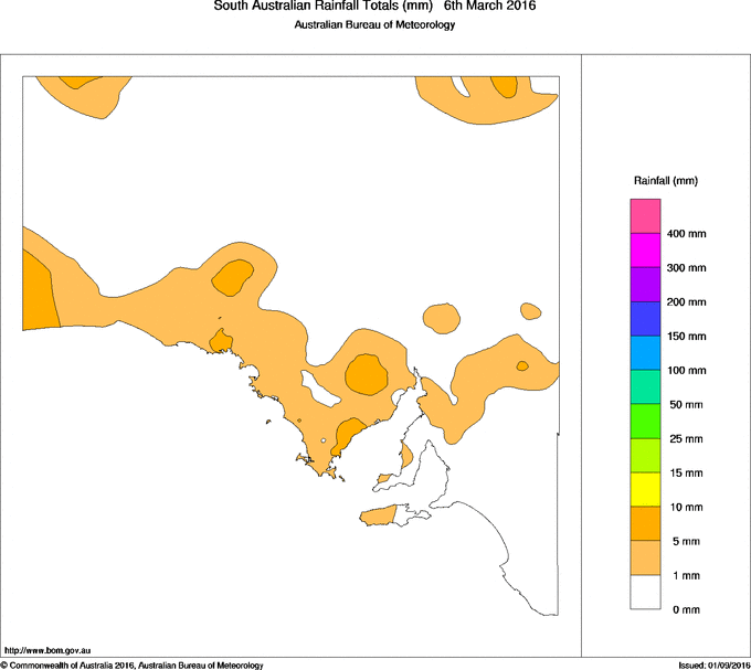 Daily rainfall totals for South Australia
