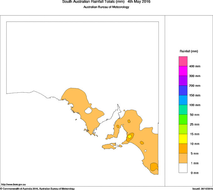 Daily rainfall totals for South Australia