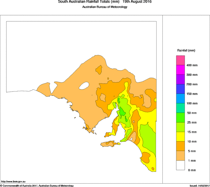 Daily rainfall totals for South Australia
