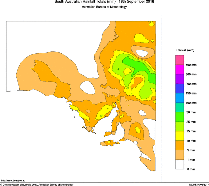 Daily rainfall totals for South Australia
