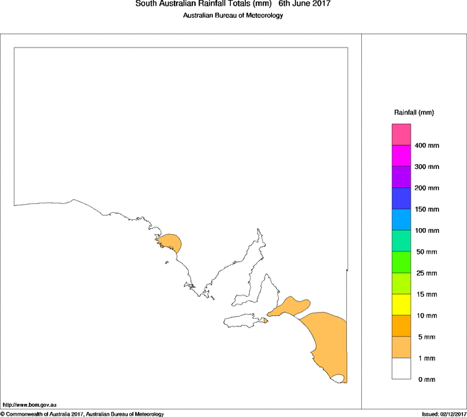 Daily rainfall totals for South Australia