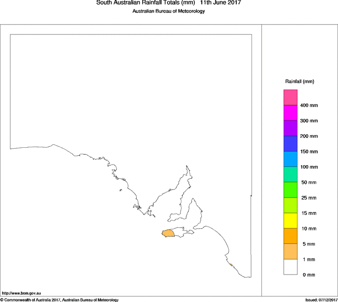 Daily rainfall totals for South Australia
