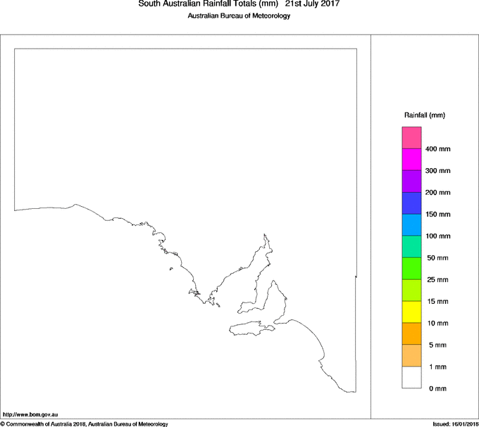 Daily rainfall totals for South Australia