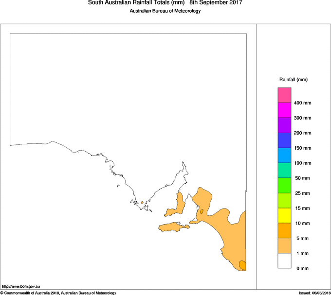 Daily rainfall totals for South Australia