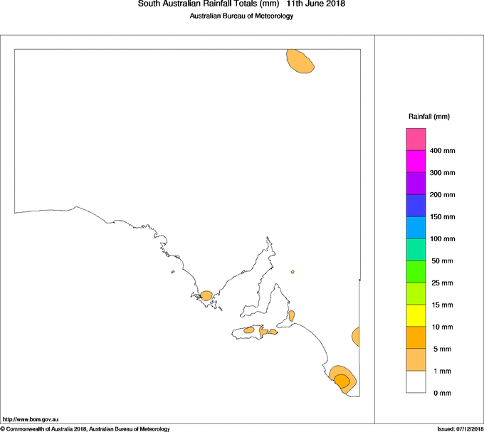 Daily rainfall totals for South Australia