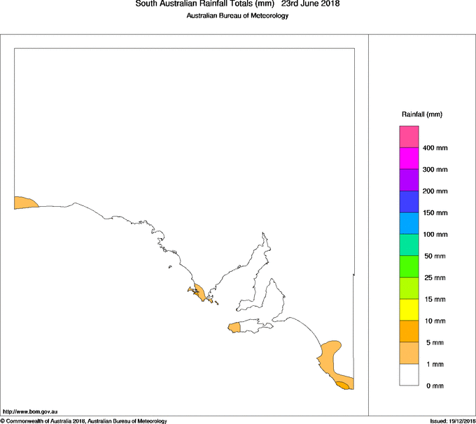 Daily rainfall totals for South Australia