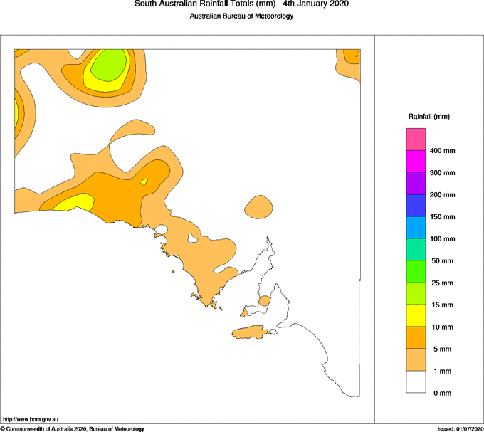 Daily rainfall totals for South Australia