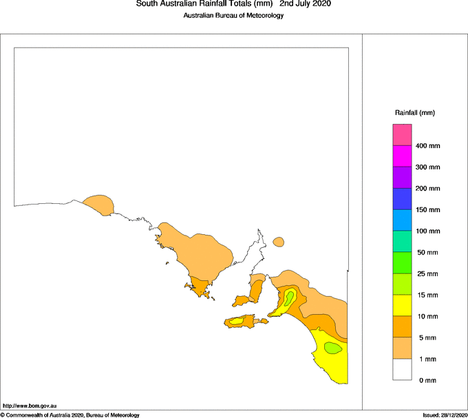 Daily rainfall totals for South Australia