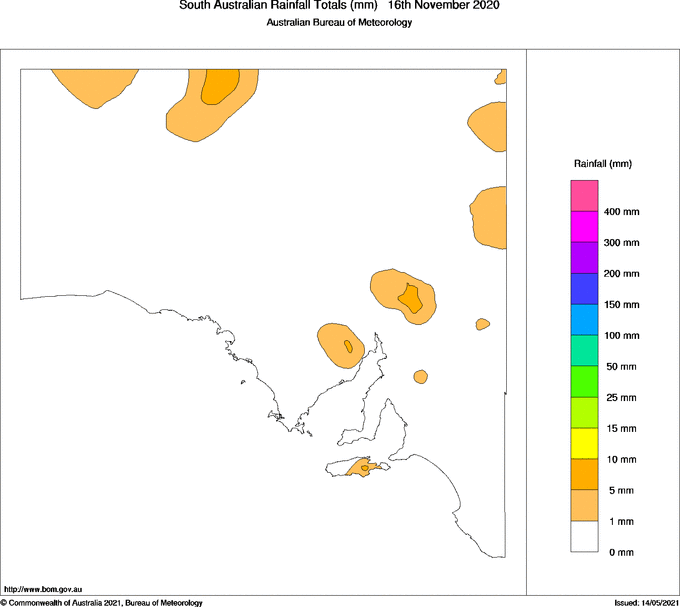 Daily rainfall totals for South Australia