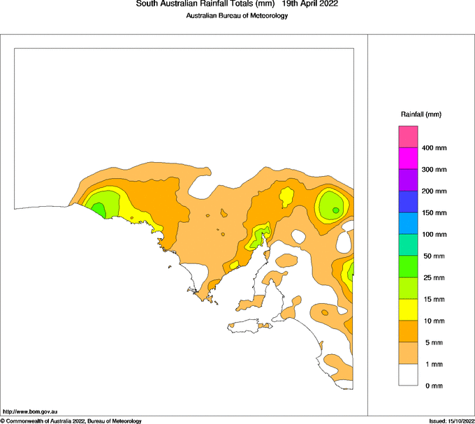 Daily rainfall totals for South Australia