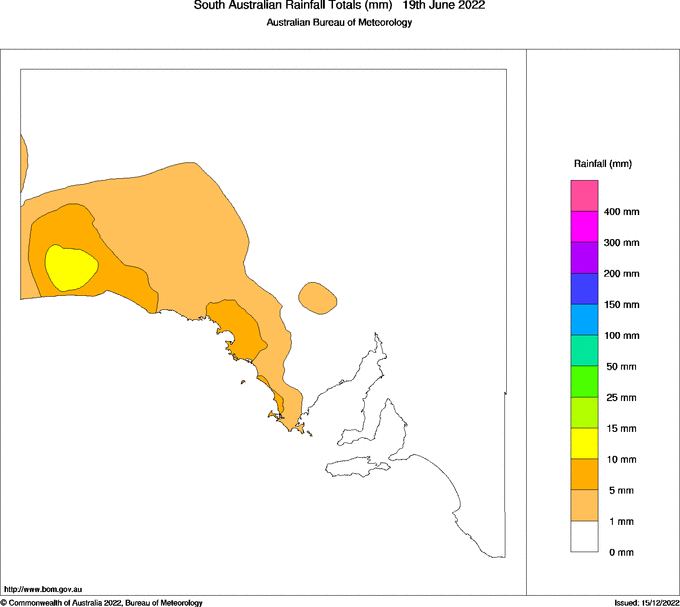 Daily rainfall totals for South Australia