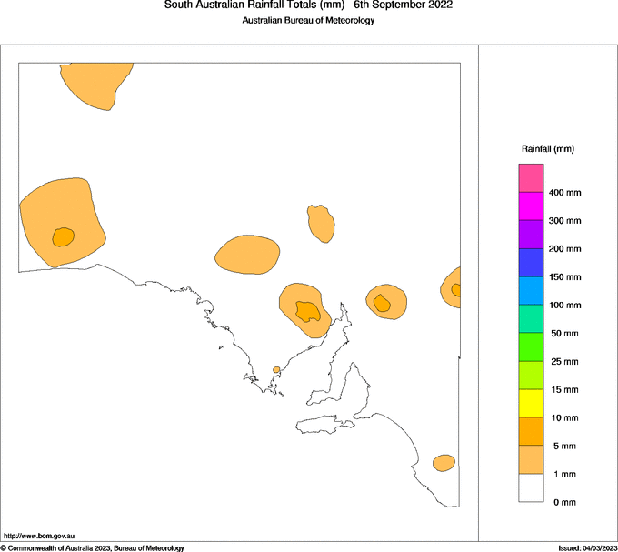 Daily rainfall totals for South Australia