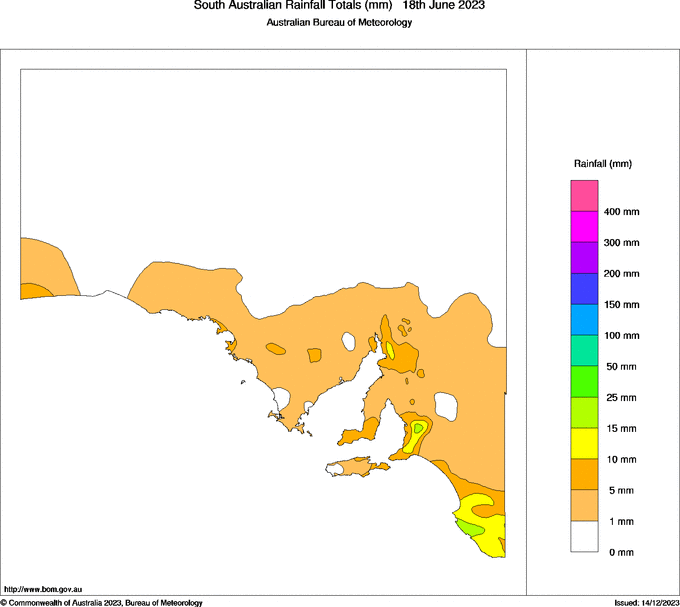 Daily rainfall totals for South Australia