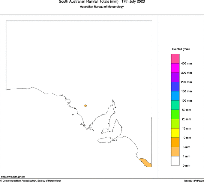 Daily rainfall totals for South Australia