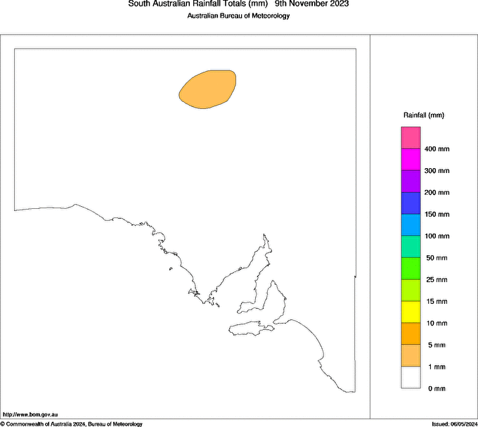Daily rainfall totals for South Australia
