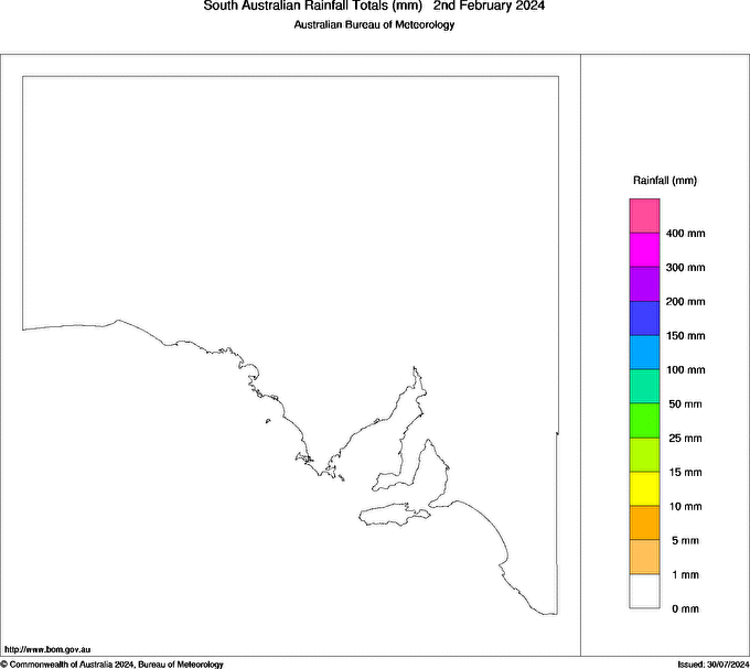 Daily rainfall totals for South Australia