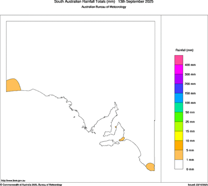 Daily rainfall totals for South Australia