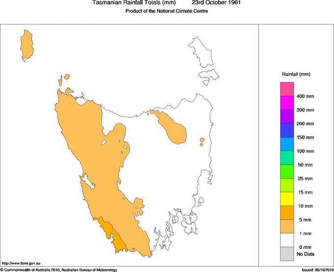 Daily rainfall totals for Tasmania