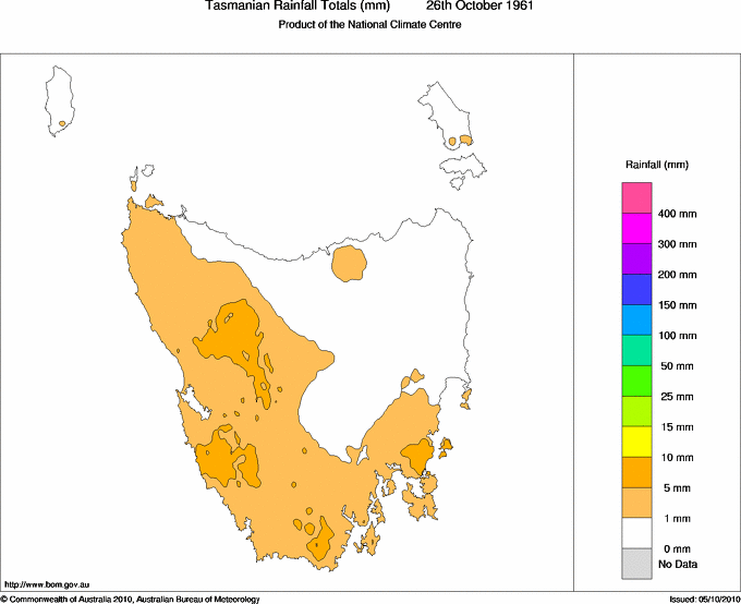 Daily rainfall totals for Tasmania