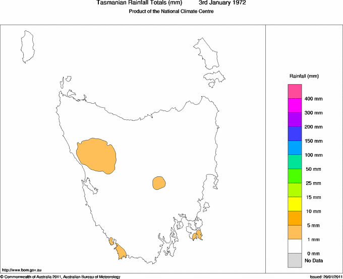 Daily rainfall totals for Tasmania