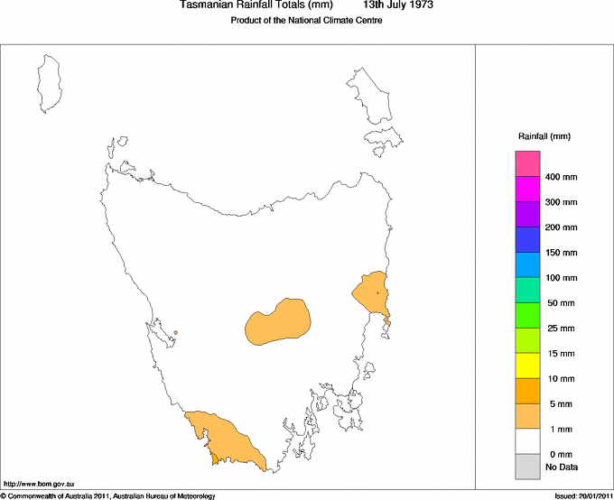 Daily rainfall totals for Tasmania