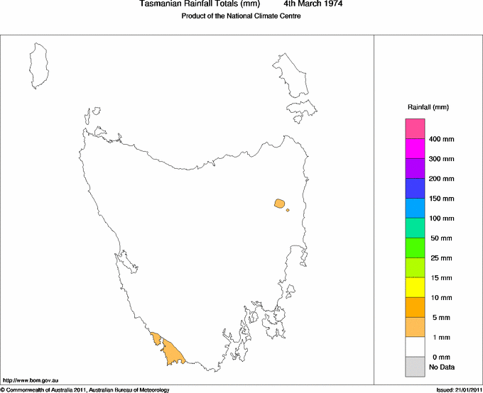 Daily rainfall totals for Tasmania