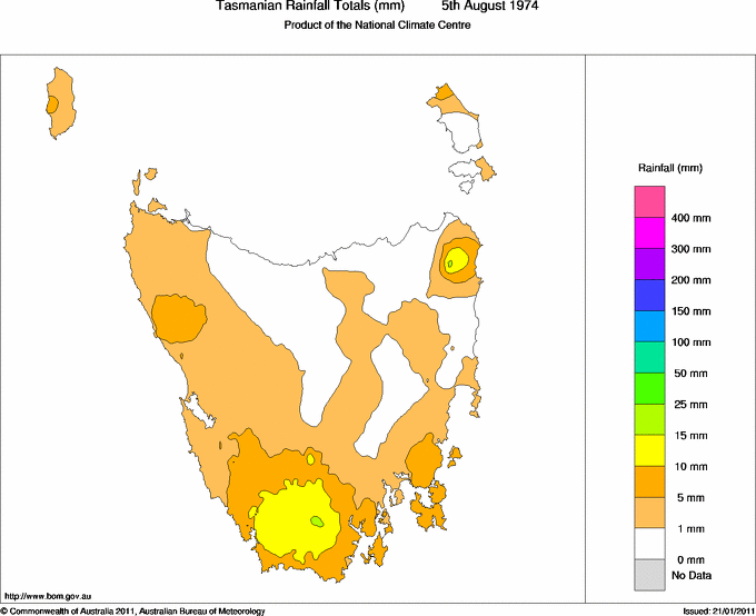 Daily rainfall totals for Tasmania