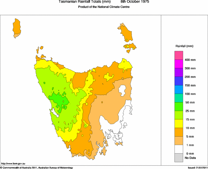 Daily rainfall totals for Tasmania