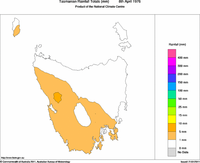 Daily rainfall totals for Tasmania
