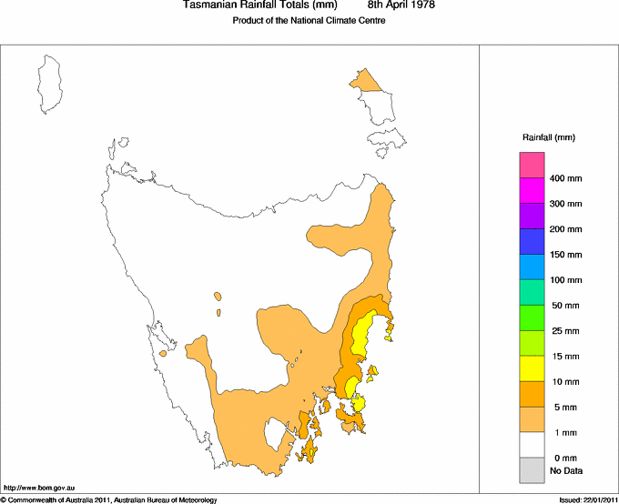 Daily rainfall totals for Tasmania