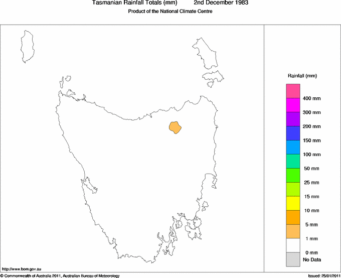 Daily rainfall totals for Tasmania