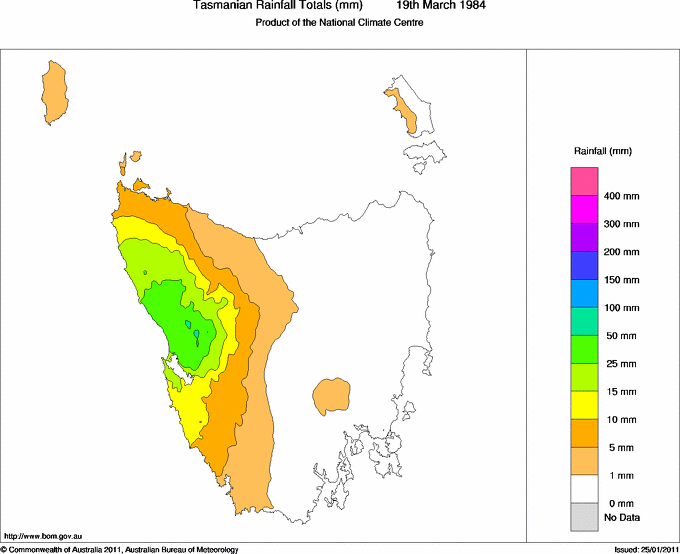 Daily rainfall totals for Tasmania