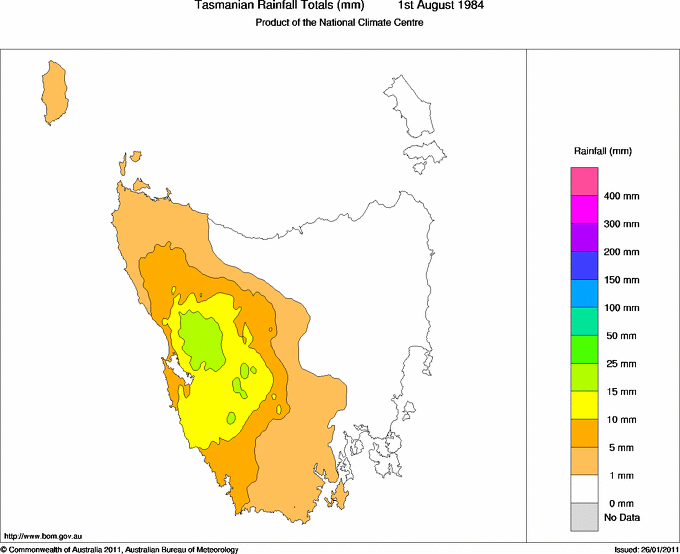 Daily rainfall totals for Tasmania