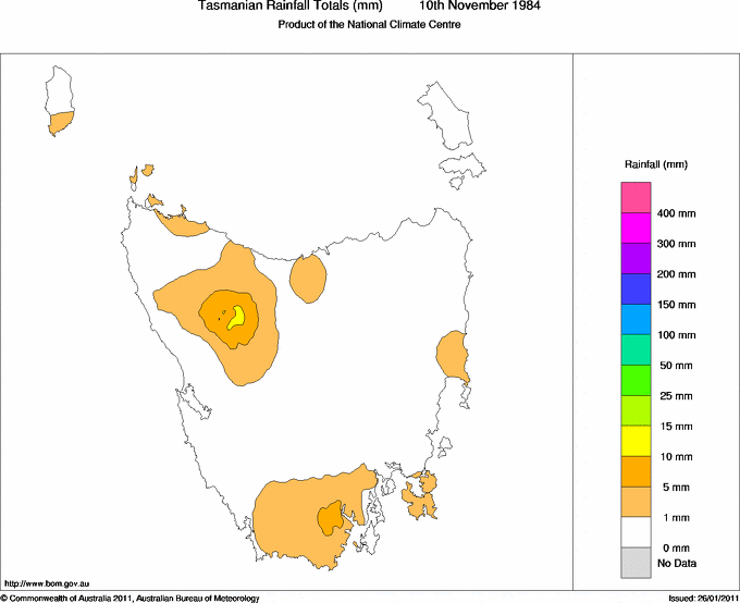 Daily rainfall totals for Tasmania
