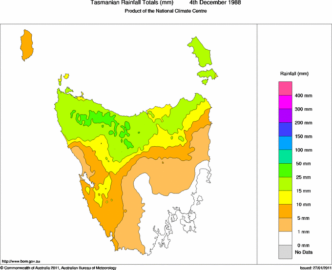 Daily rainfall totals for Tasmania